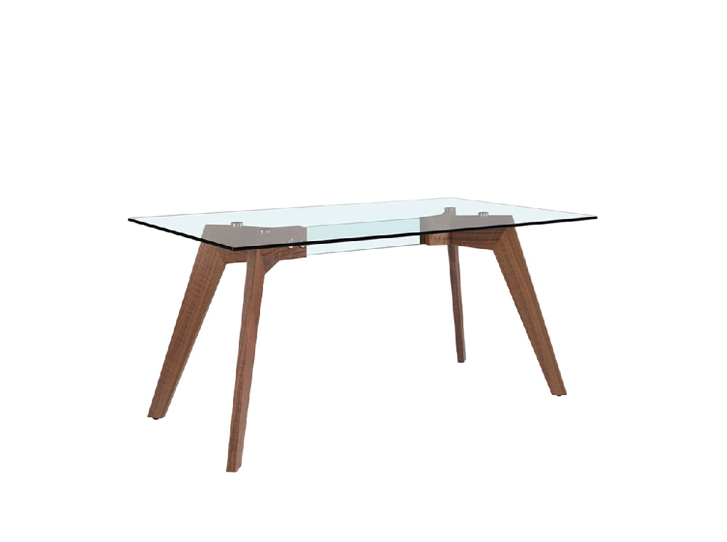 Rectangular dining table in tempered glass and Walnut wood