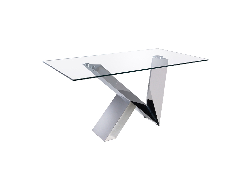 Tempered glass and chrome steel dining table