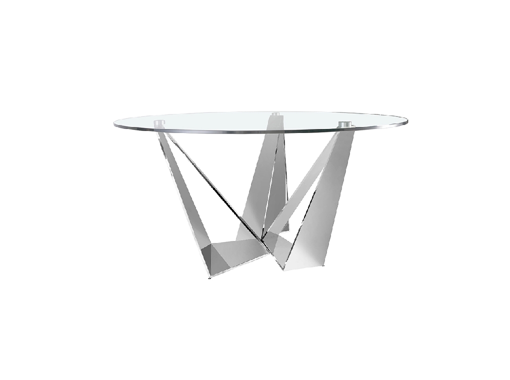 Mesa comedor de cristal y acero cromado