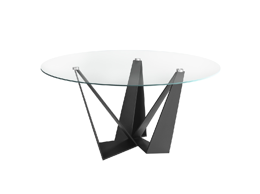 Mesa comedor de cristal y acero negro