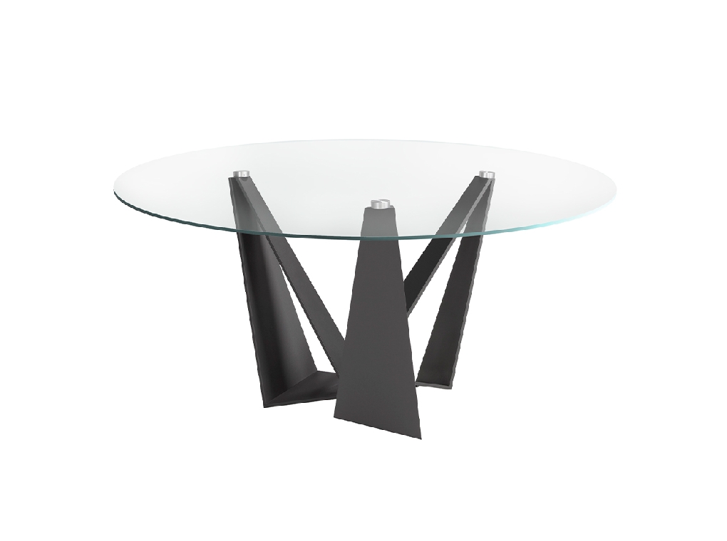 Mesa comedor de cristal y acero negro