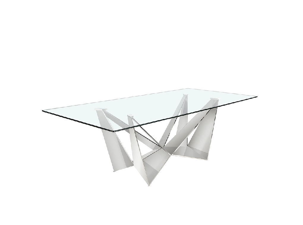 Mesa comedor de cristal templado y acero cromado