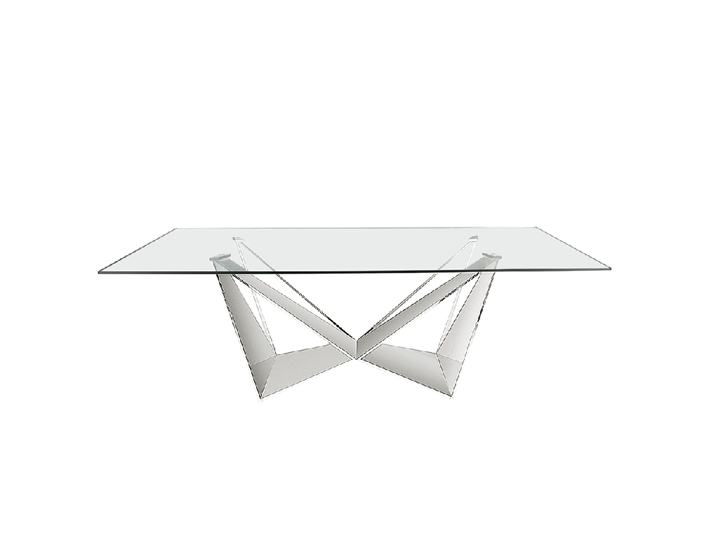 Mesa comedor de cristal templado y acero cromado