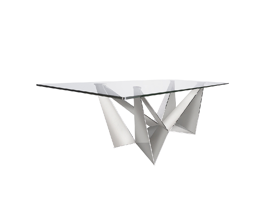 Tempered glass and chrome steel dining table