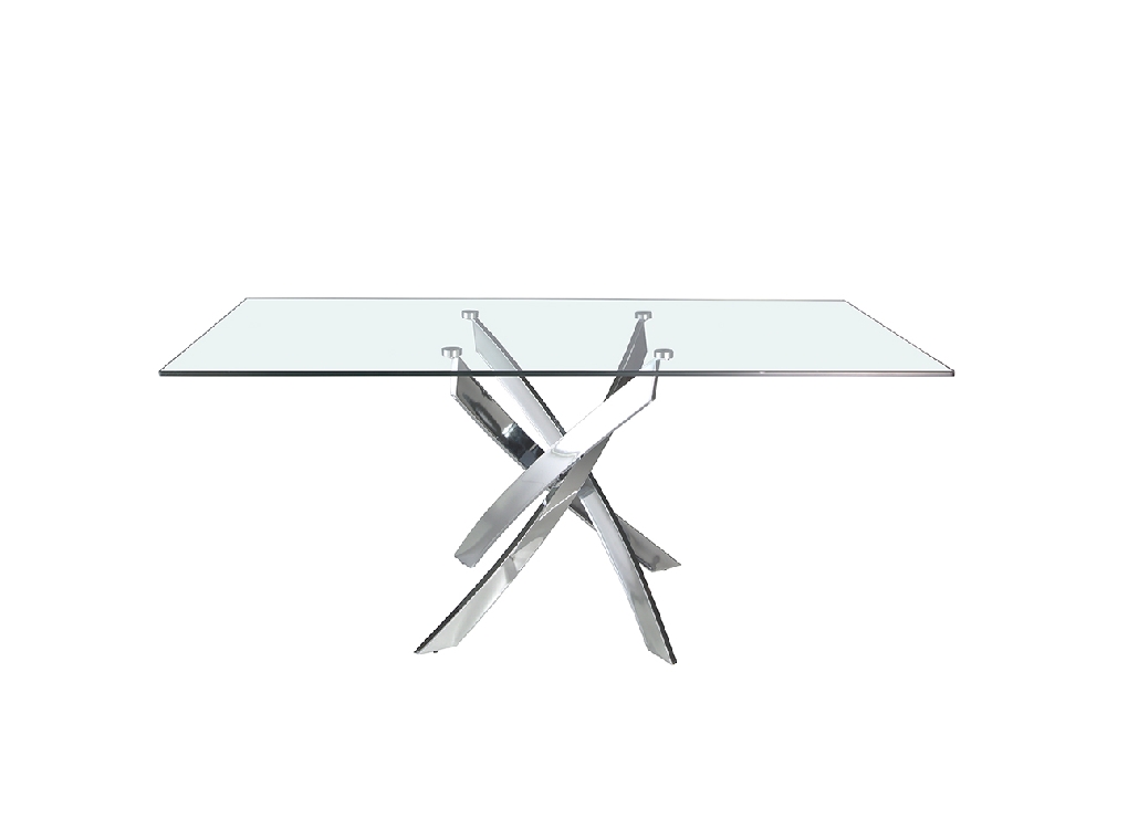 Curved chrome steel and tempered glass dining table