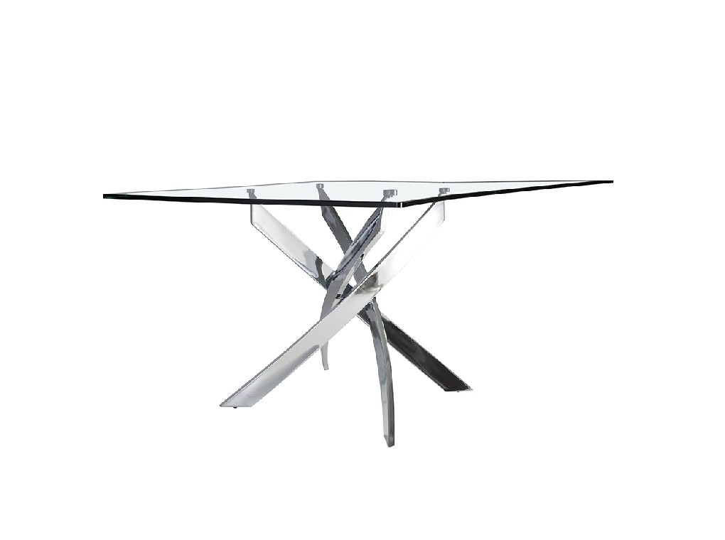 Curved chrome steel and tempered glass dining table