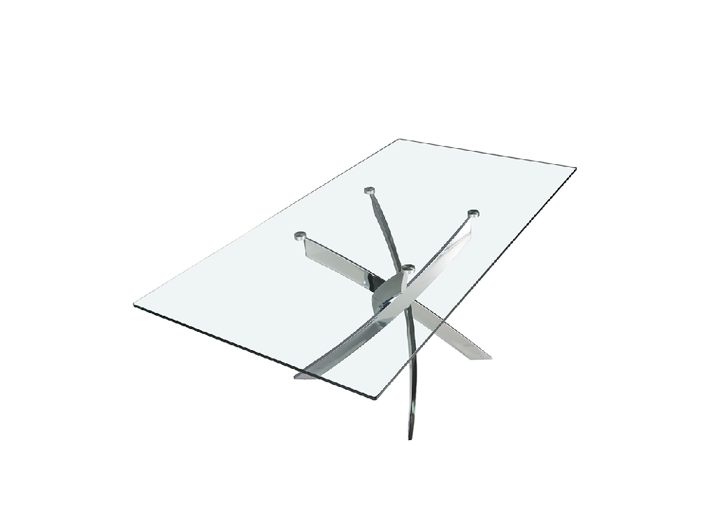 Curved chrome steel and tempered glass dining table