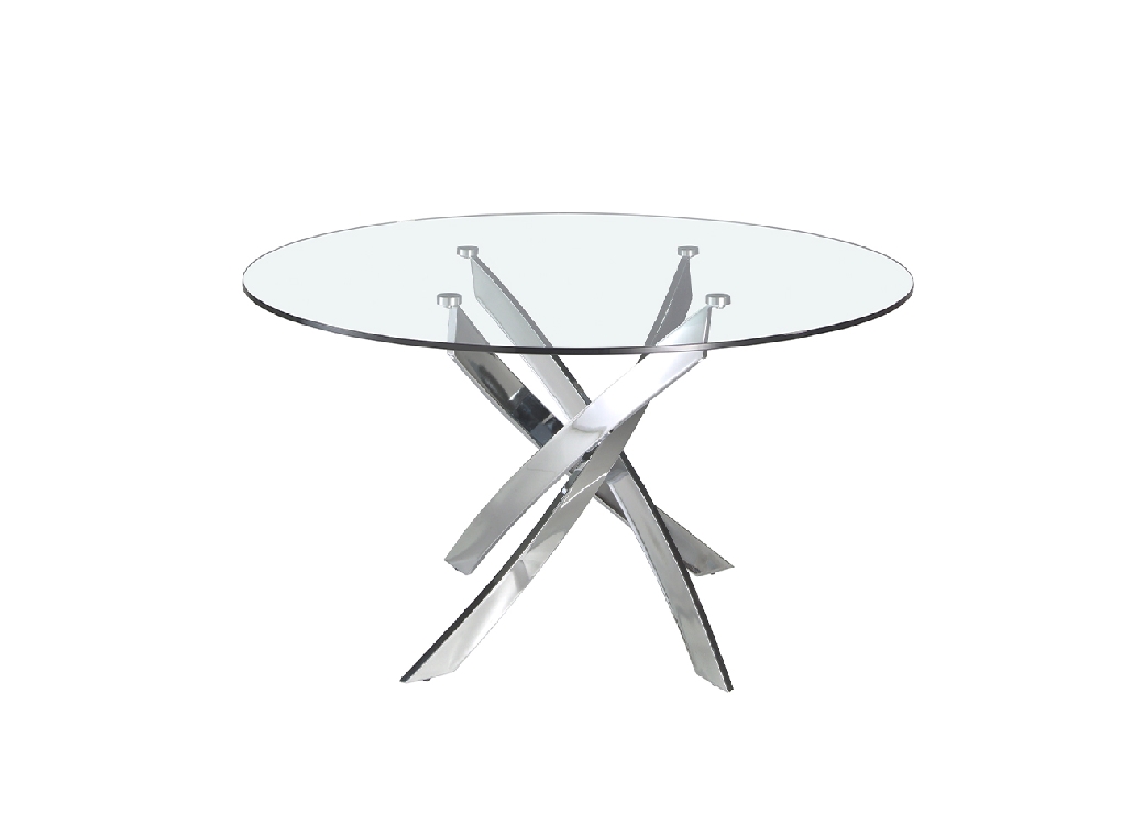 Curved chrome steel and tempered glass dining table