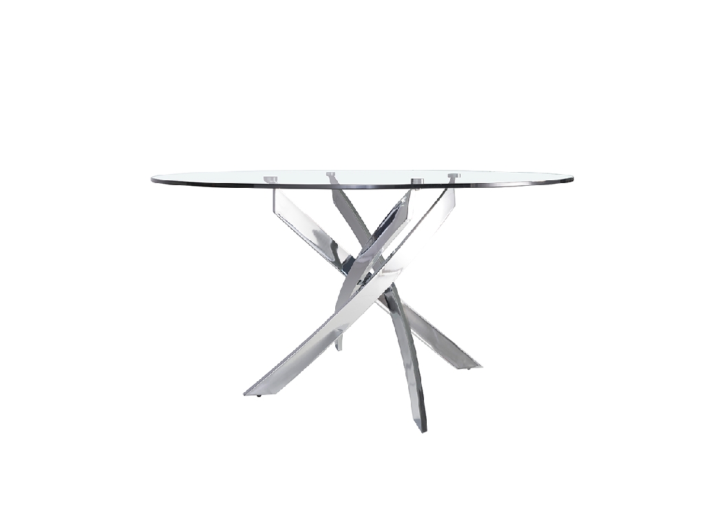 Curved chrome steel and tempered glass dining table