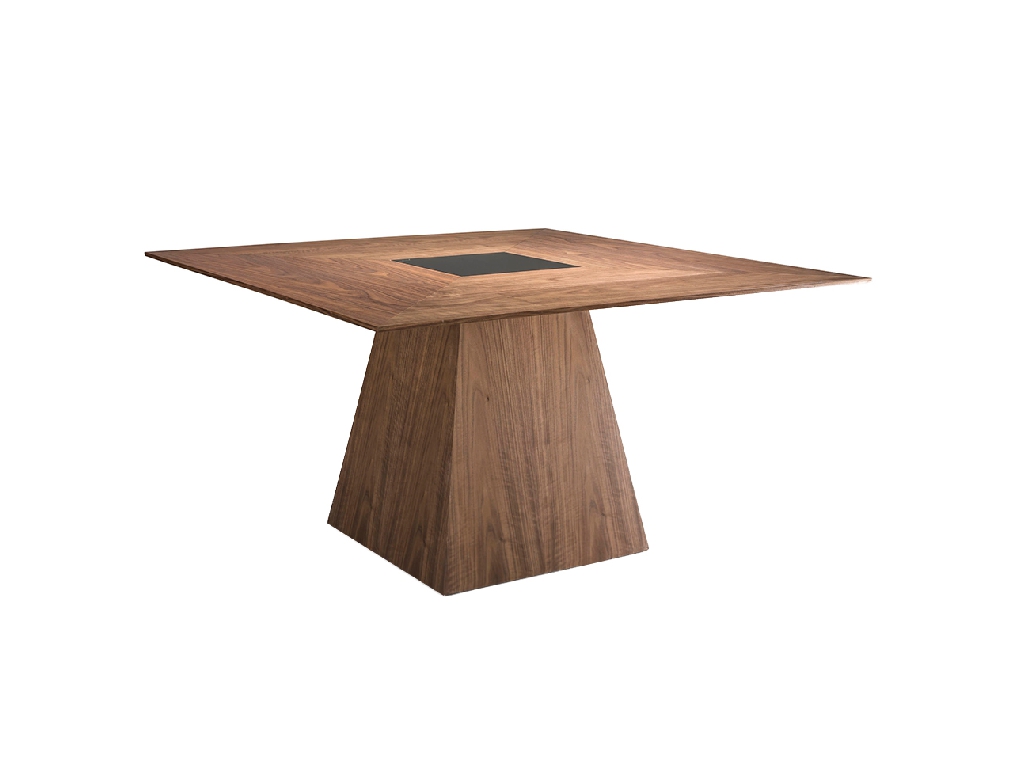 Walnut wood dining table with black tinted glass Walnut wood dining table with black tinted glass