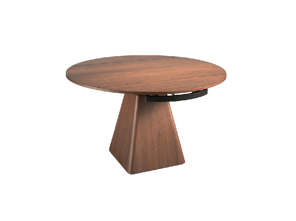Walnut wood extendable dining table and pyramidal square base Walnut wood extendable dining table and pyramidal square base