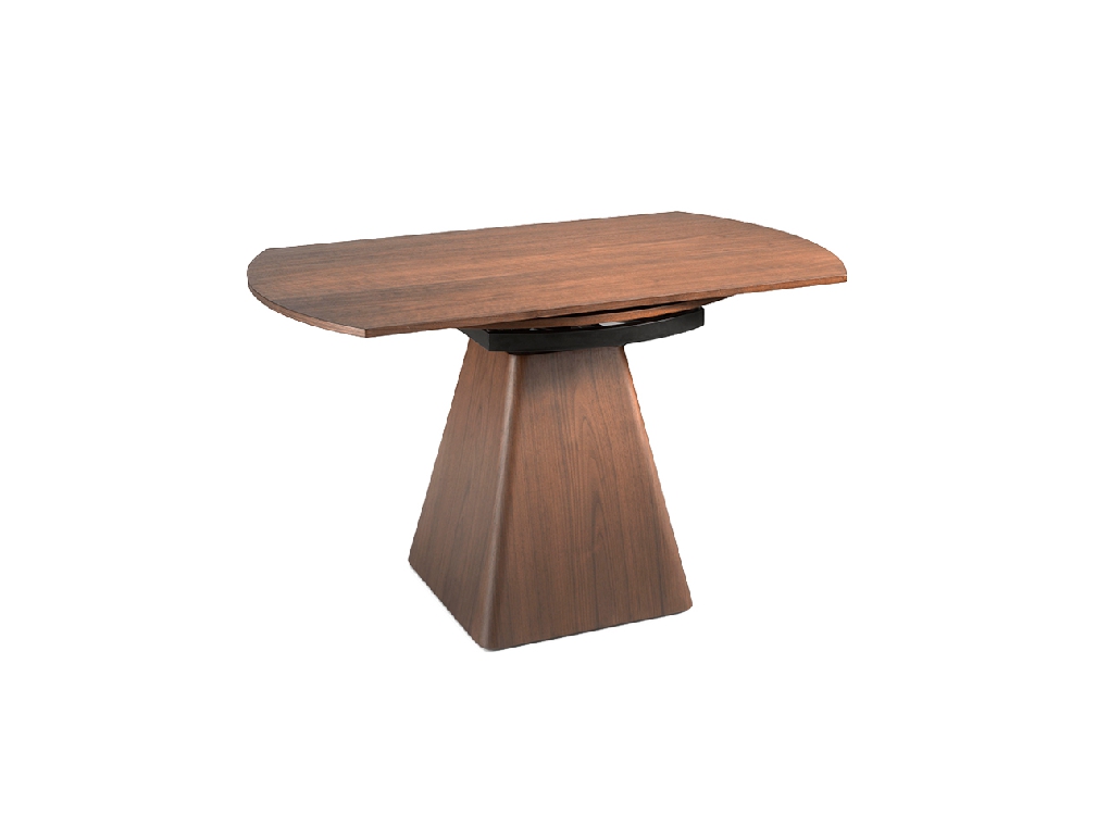 Walnut wood extendable dining table and pyramidal square base Walnut wood extendable dining table and pyramidal square base