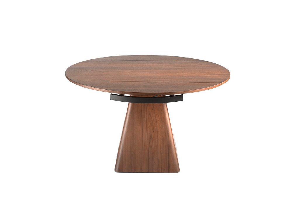 Walnut wood extendable dining table and pyramidal square base Walnut wood extendable dining table and pyramidal square base