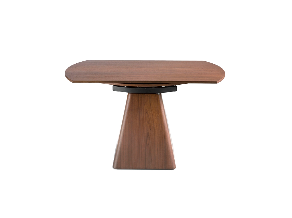 Walnut wood extendable dining table and pyramidal square base