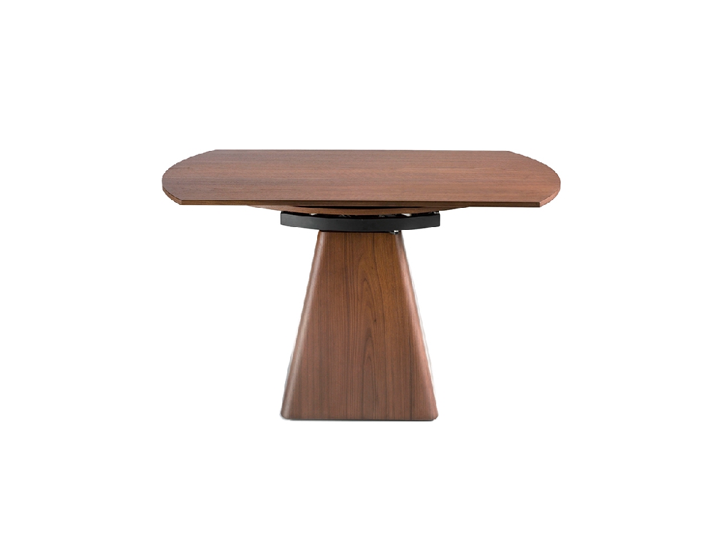 Walnut wood extendable dining table and pyramidal square base Walnut wood extendable dining table and pyramidal square base