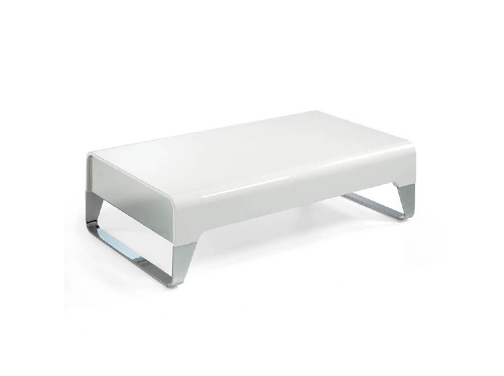 Lacquered wooden centre table with side drawers and stainless steel legs Lacquered wooden centre table with side drawers and stainless steel legs