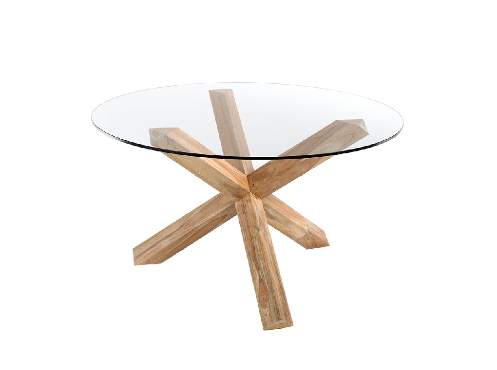 Round tempered glass and teak wood dining table Round tempered glass and teak wood dining table