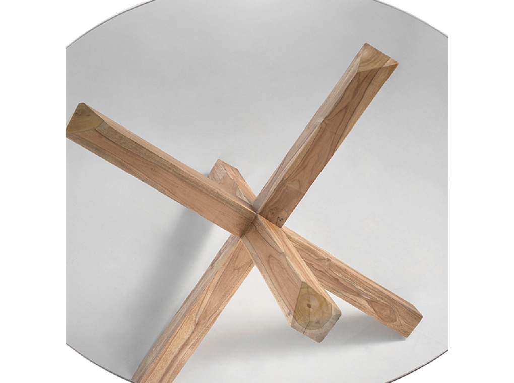 Round tempered glass and teak wood dining table Round tempered glass and teak wood dining table