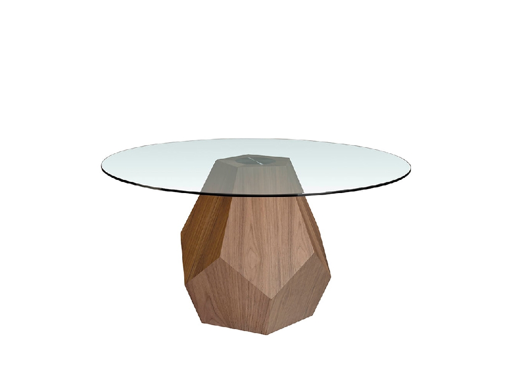 Dining table with tempered glass and wood in natural walnut finish