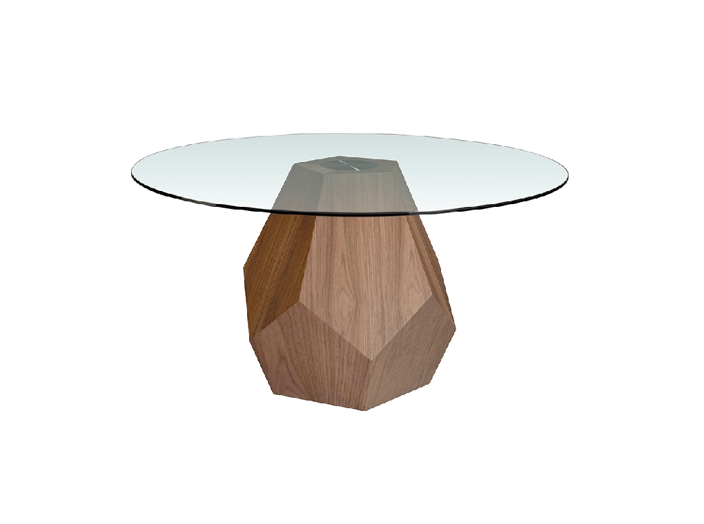 Dining table with tempered glass and wood in natural walnut finish