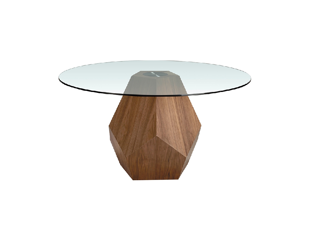 Dining table with tempered glass and wood in natural walnut finish