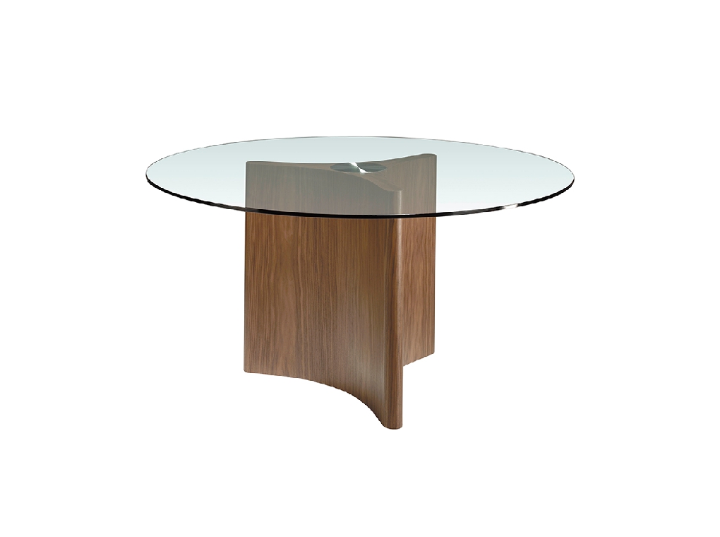 Dining table with tempered glass and wood in natural walnut finish