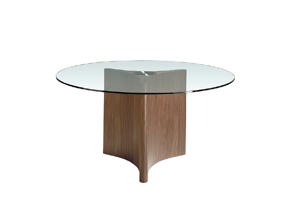 Dining table with tempered glass and wood in natural walnut finish