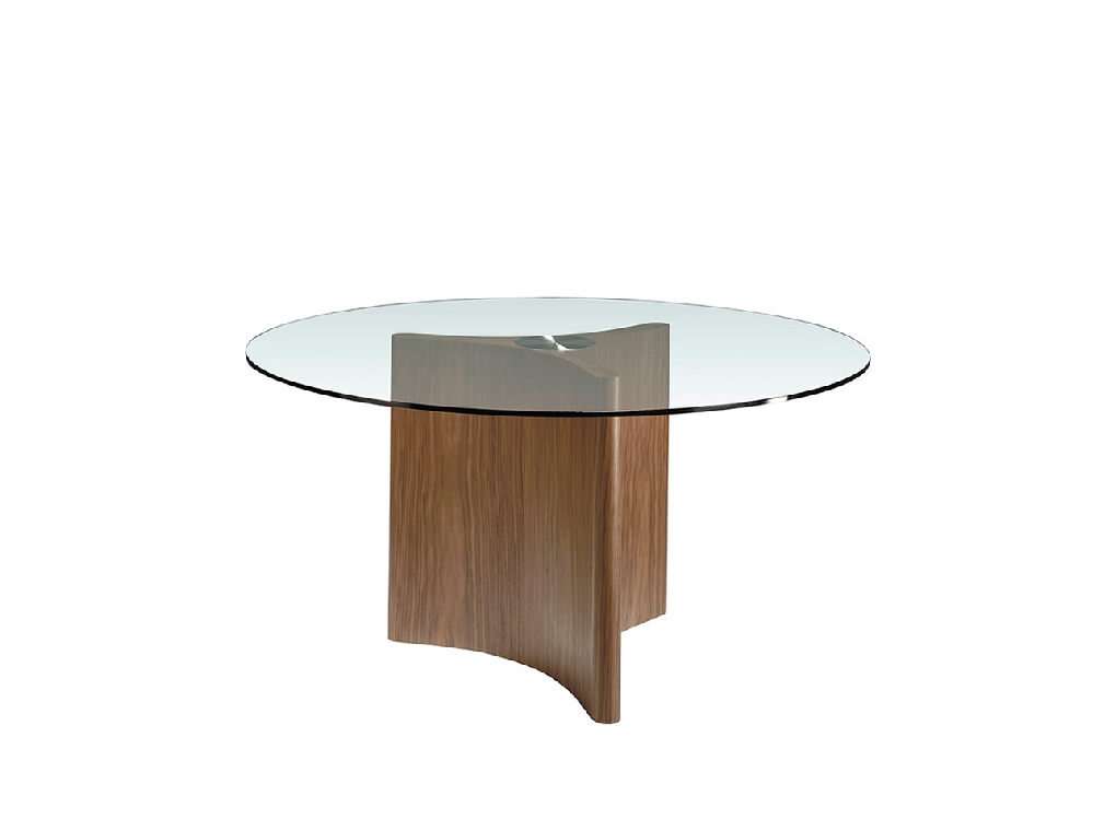 Dining table with tempered glass and wood in natural walnut finish
