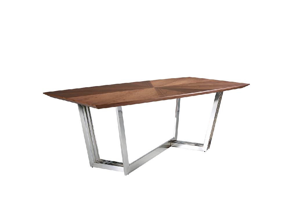 Dining table in walnut wood and chrome-plated steel