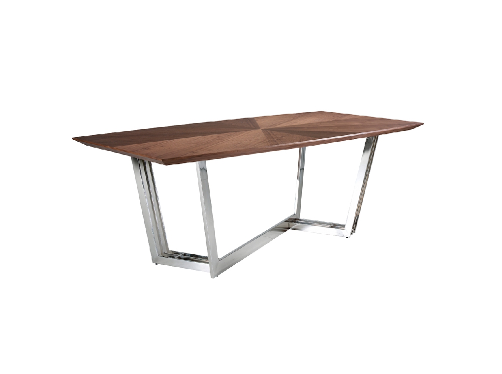 Dining table in walnut wood and chrome-plated steel Dining table in walnut wood and chrome-plated steel