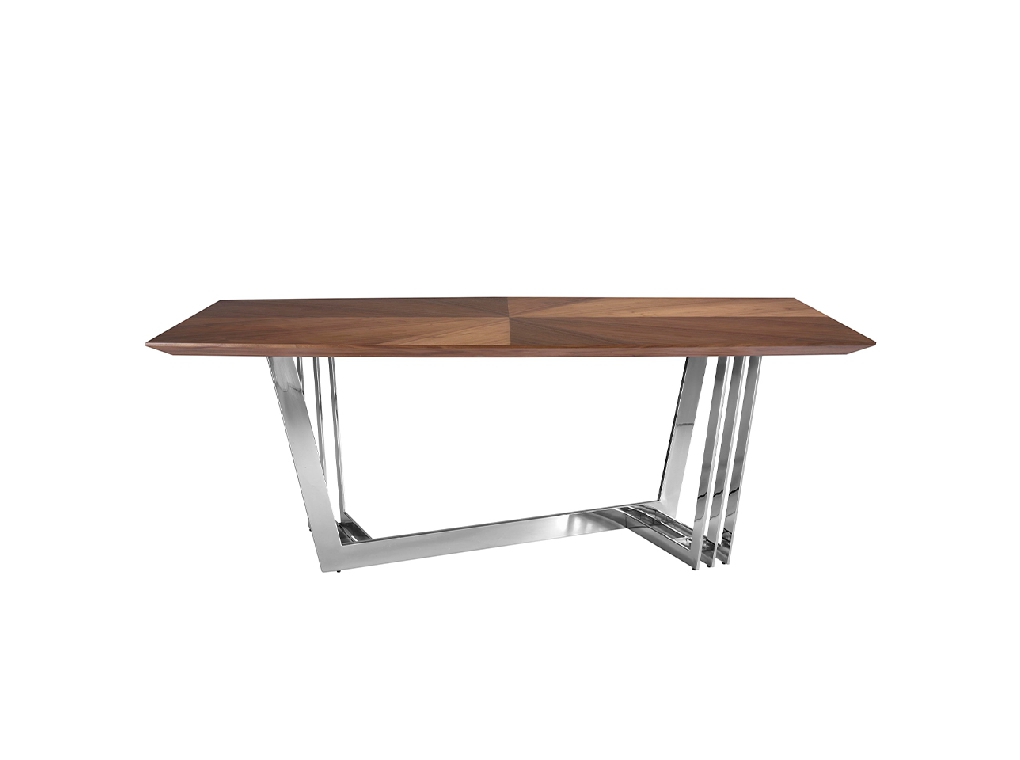 Dining table in walnut wood and chrome-plated steel