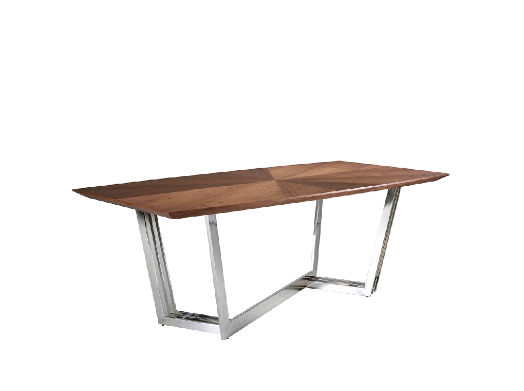 Dining table in walnut wood and chrome-plated steel