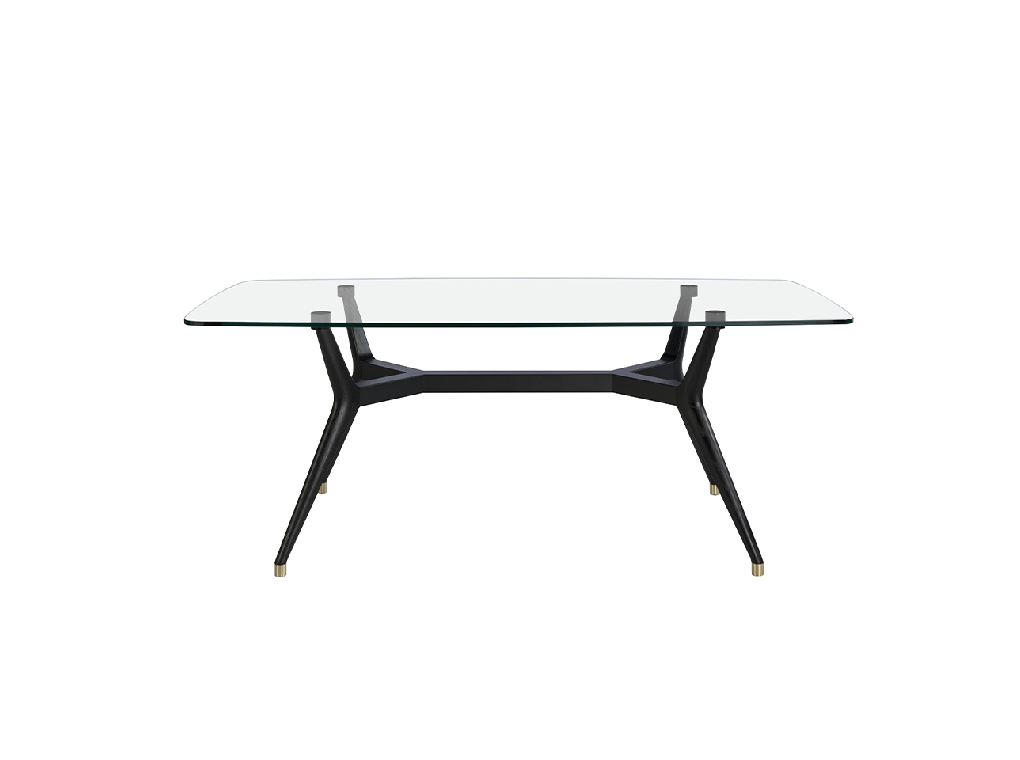Mesa comedor ovalada barrilen cristal templado y madera wengué