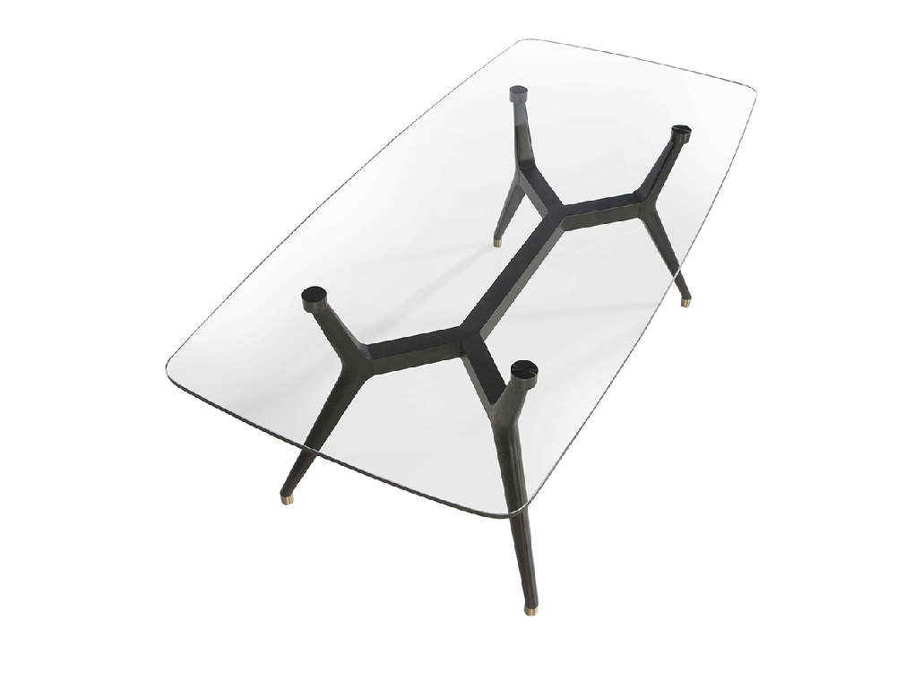Mesa comedor ovalada barrilen cristal templado y madera wengué