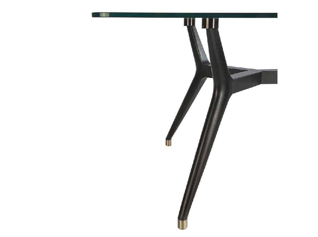 Mesa comedor ovalada barrilen cristal templado y madera wengué
