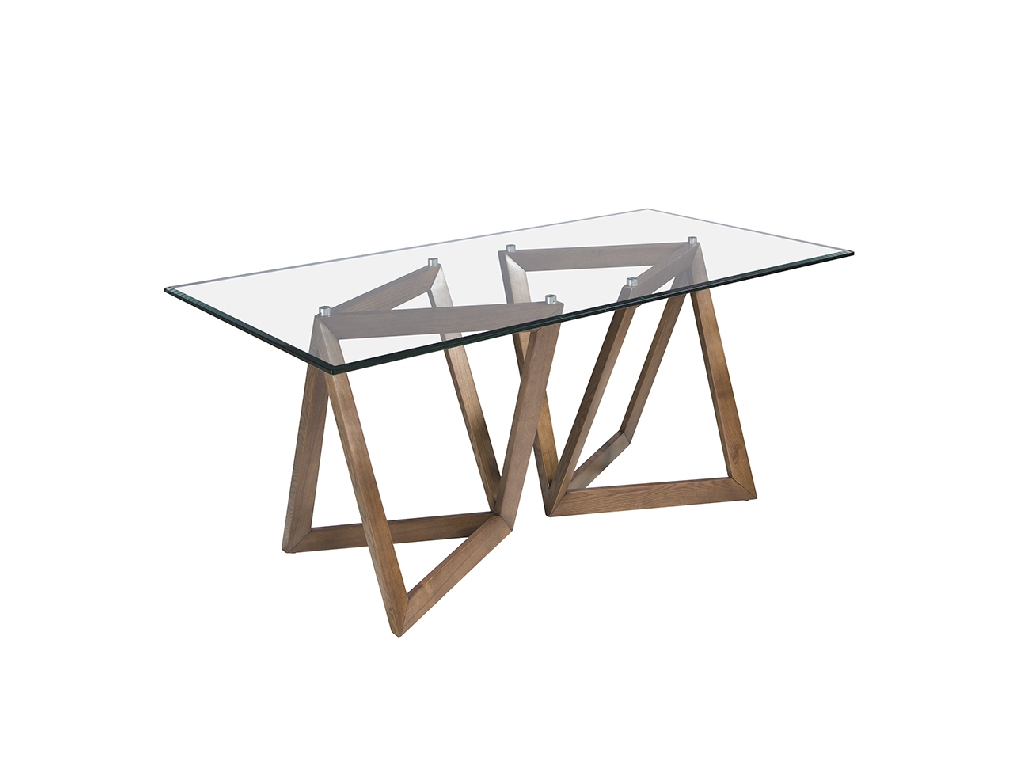 Rectangular dining table in walnut and tempered glass.