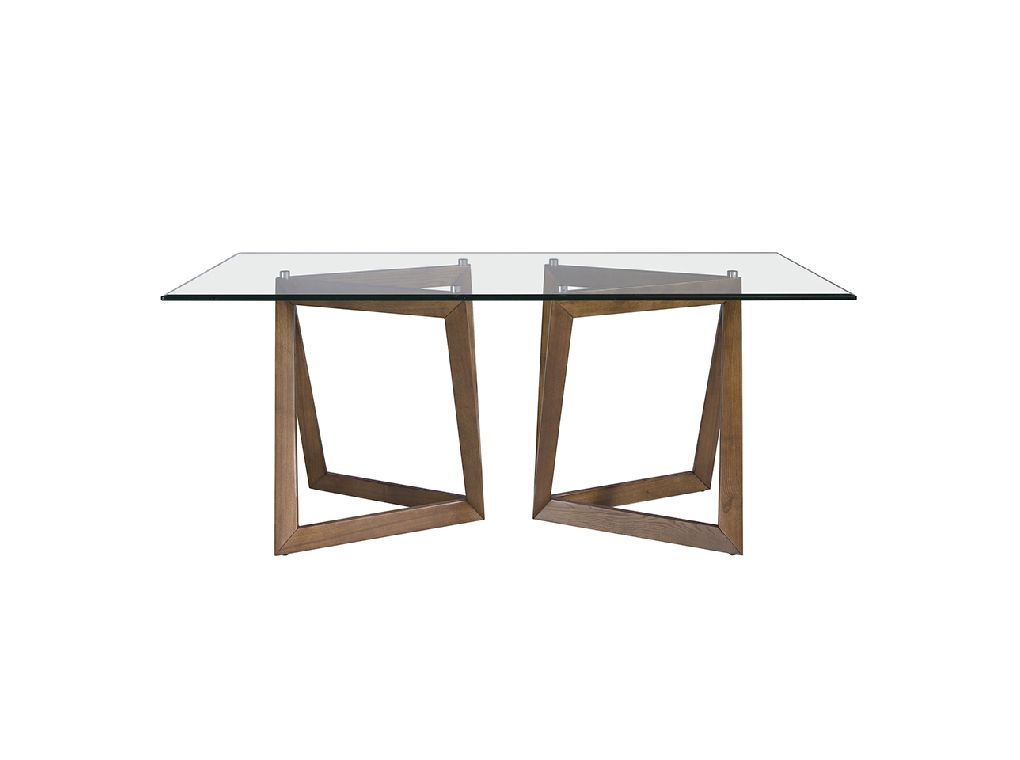 Rectangular dining table in walnut and tempered glass.