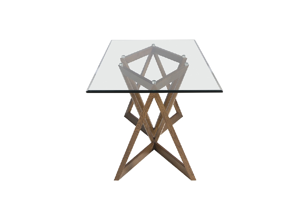 Mesa de comedor rectangular en madera Nogal y cristal templado