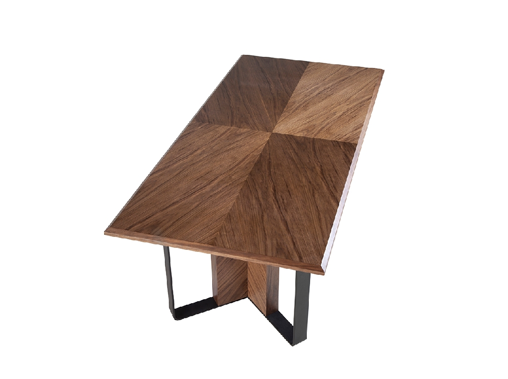 Rectangular dining table in walnut and black steel