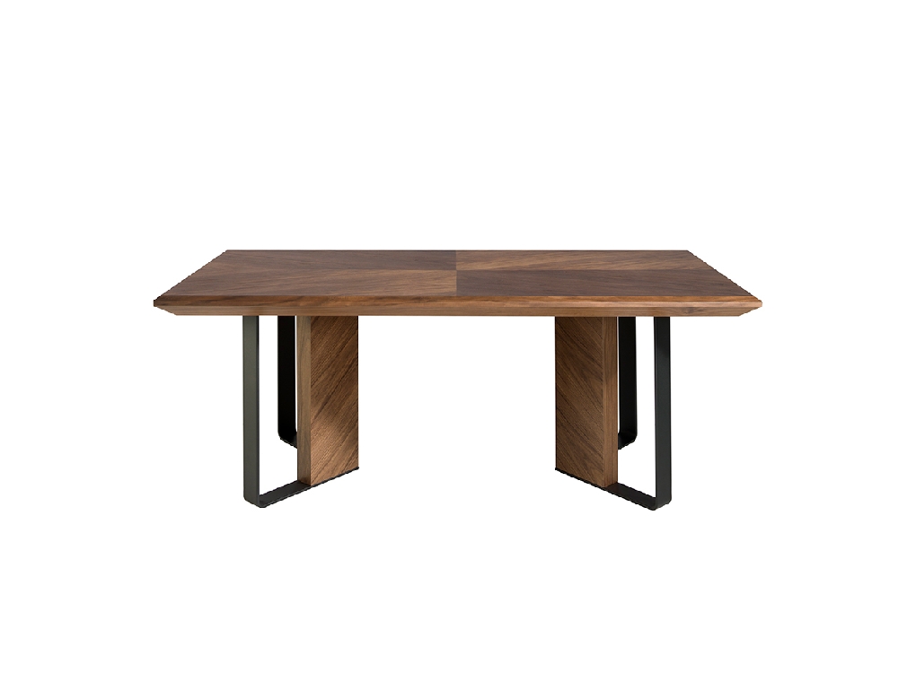 Rectangular dining table in walnut and black steel