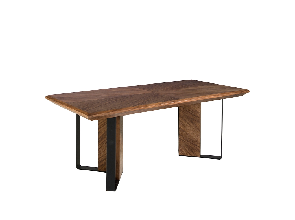 Rectangular dining table in walnut and black steel