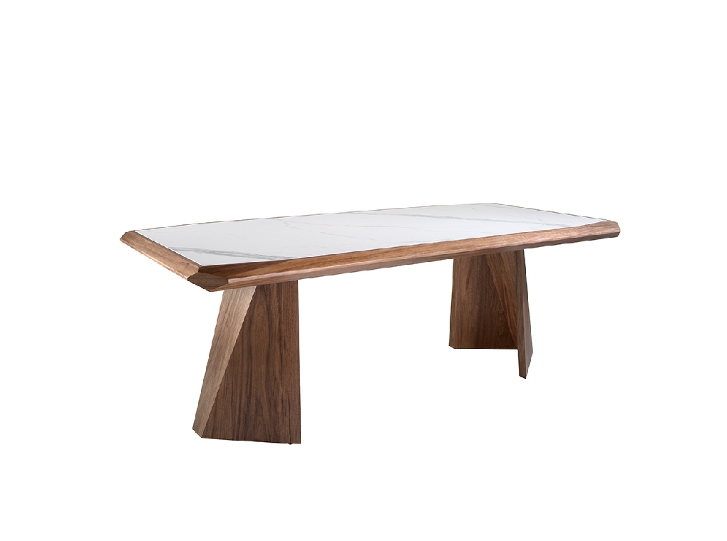 Mesa comedor porcelánico y madera nogal