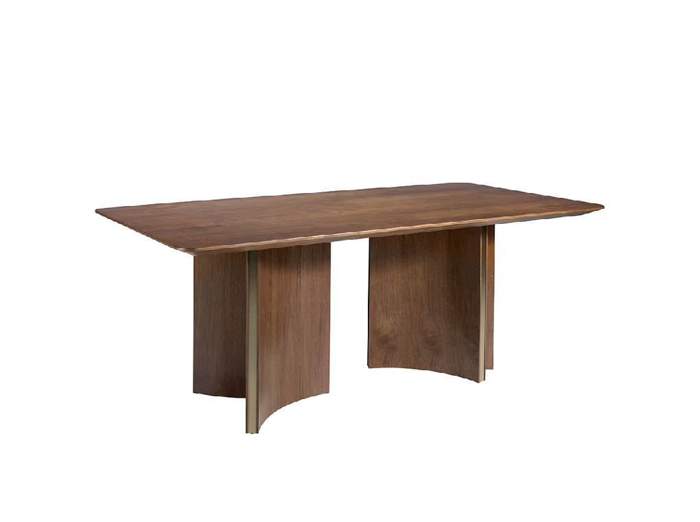 Rectangular dining table in walnut and golden steel