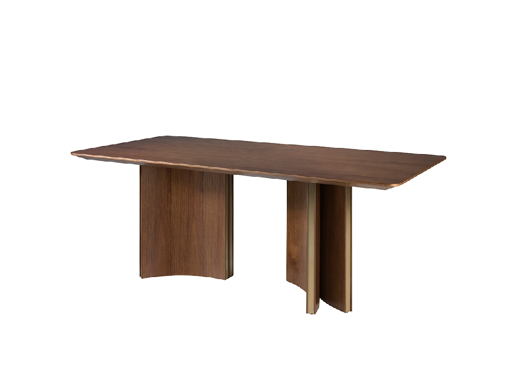 Rectangular dining table in walnut and golden steel