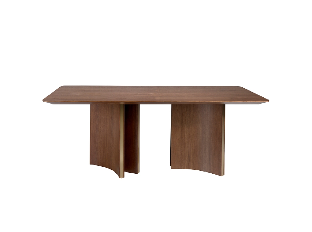 Rectangular dining table in walnut and golden steel