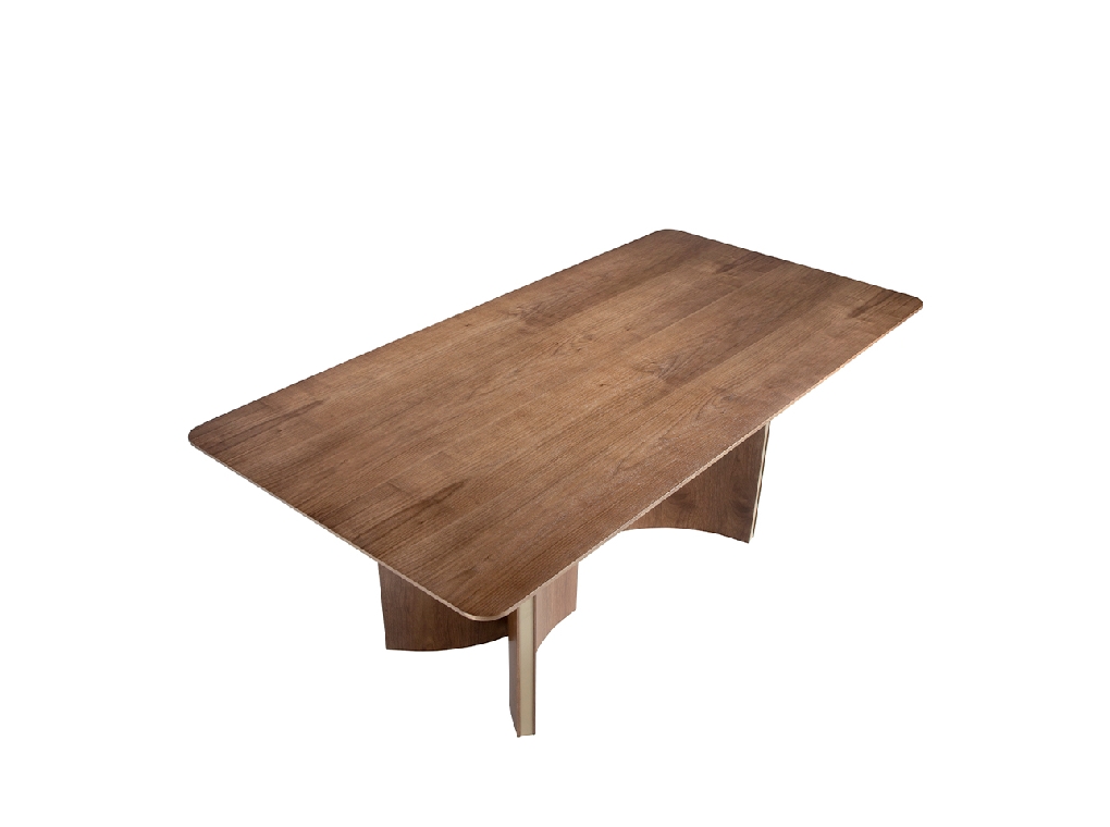 Rectangular dining table in walnut and golden steel