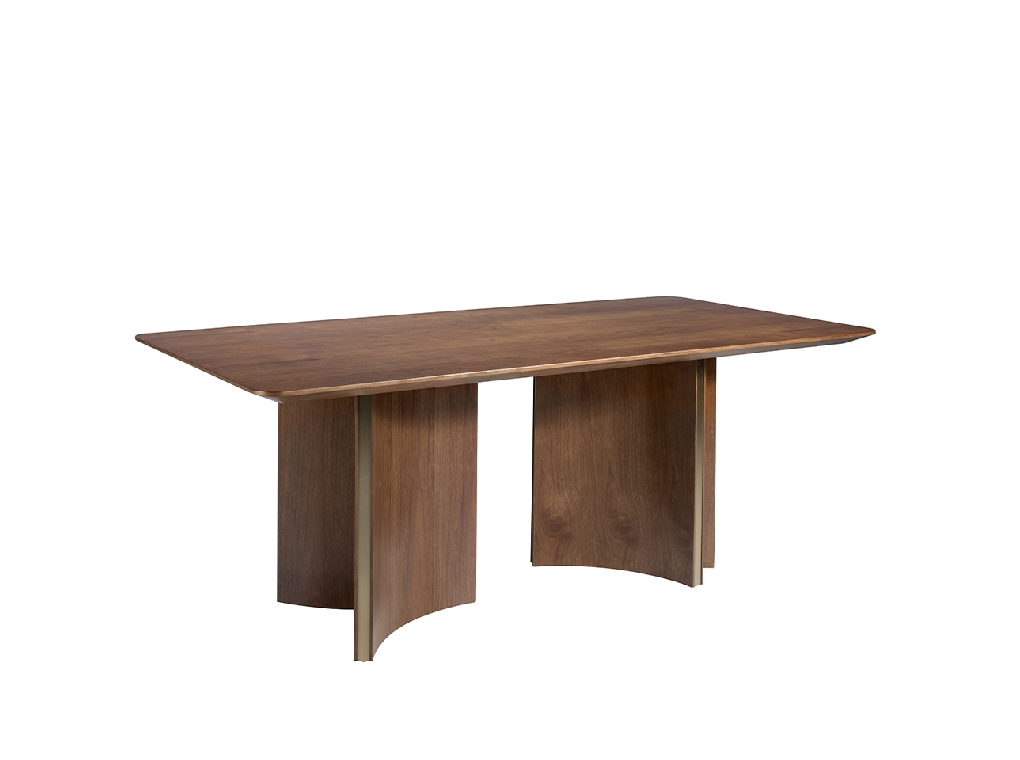 Rectangular dining table in walnut and golden steel