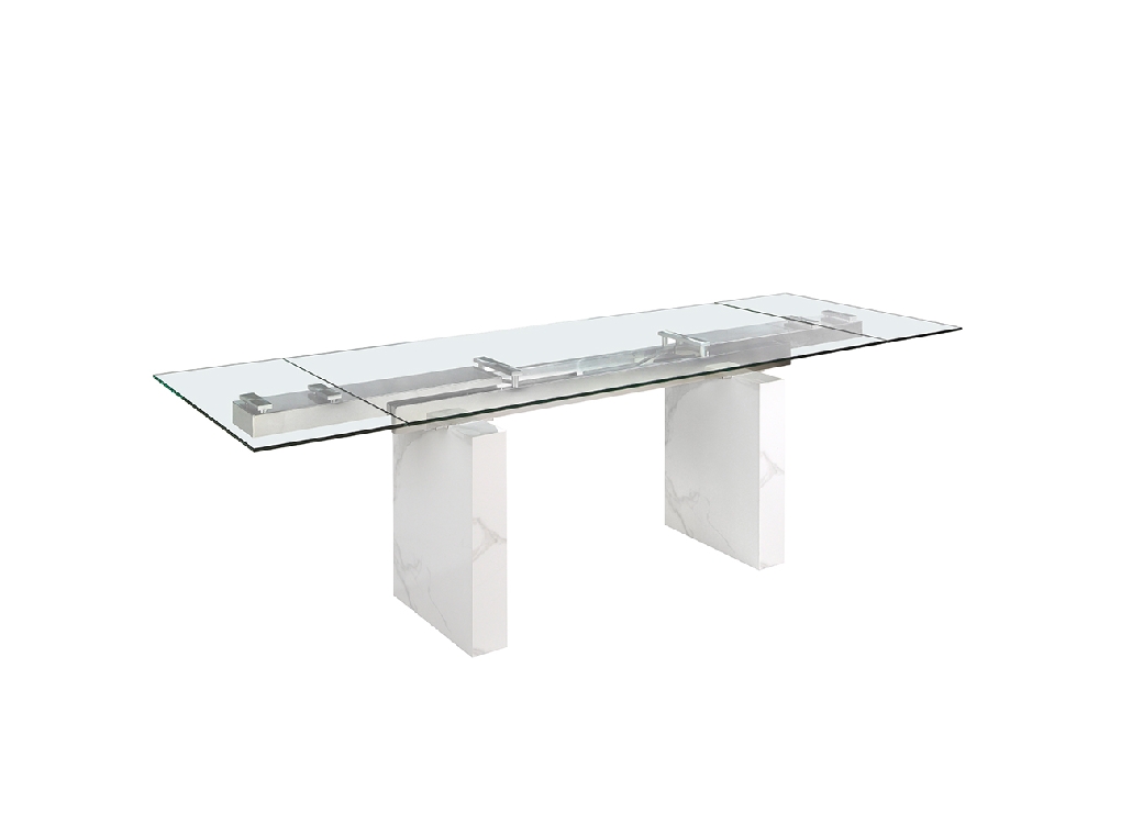 Rectangular tempered glass extending dining table