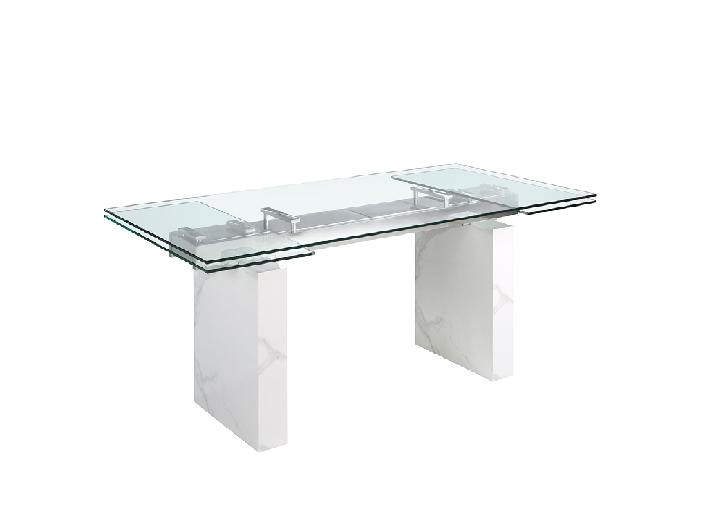 Rectangular tempered glass extending dining table