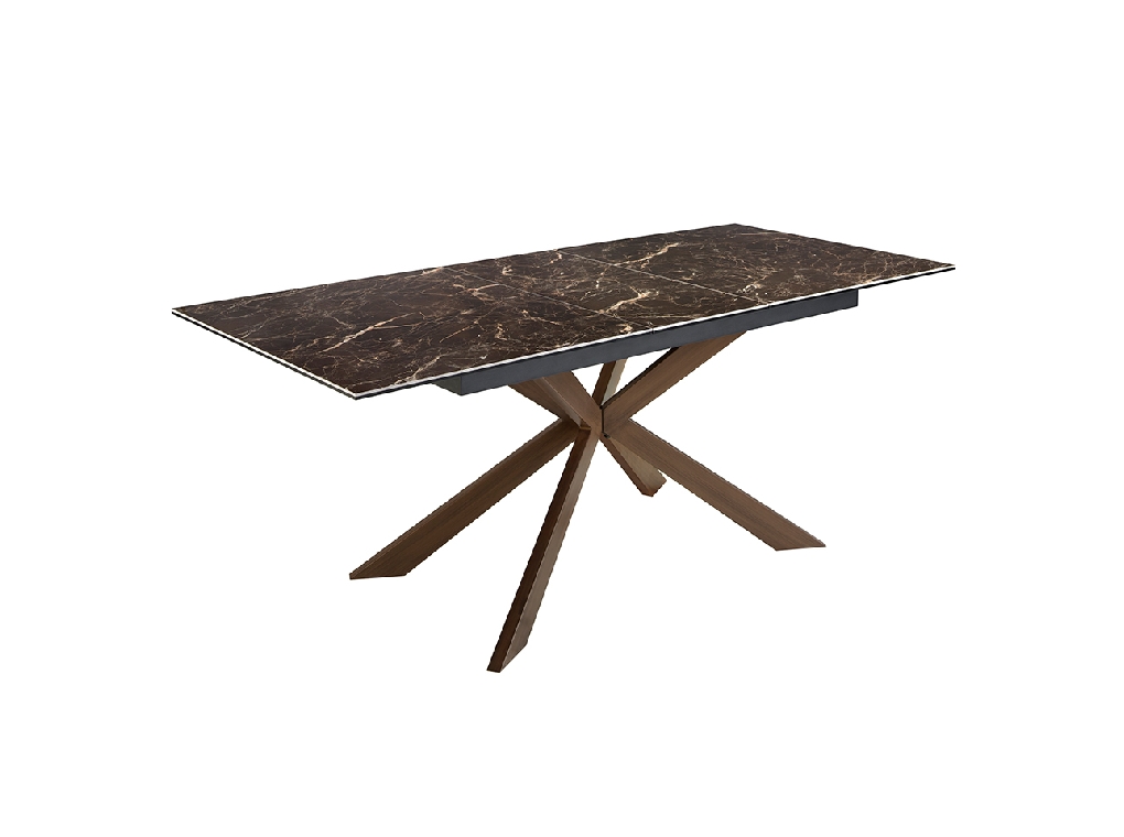 Rectangular porcelain marble and walnut effect steel extending dining table
